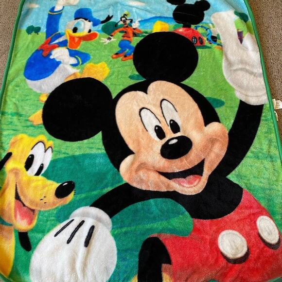 Y2K Disney Mickey Mouse Club House Baby Crib Blanket Goofy Donald Duck Flannel - Picture 1 of 7